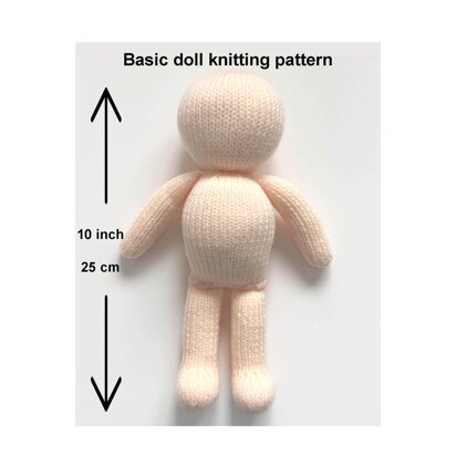 Basic 25cm (10 inch) doll knitting pattern 19060