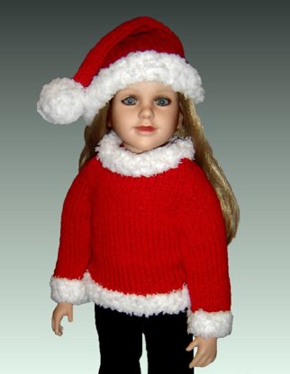 Santa Hat and Mrs. Claus sweater. Fits 23 inch dolls (My Twinn doll, My BFF) 605