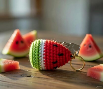 Watermelon Crochet Keychain Pattern PDF + Video Tutorial