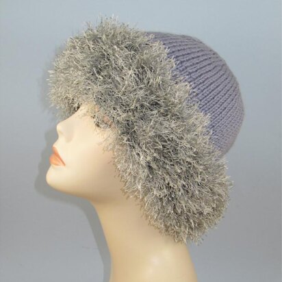 Faux Fun Fur Trim Beanie Hat