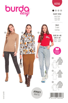 Burda Style Misses' Turtleneck Top with Half- or Full-Length Sleeves B6056 - Paper Pattern, Size 8-22 (34-48)