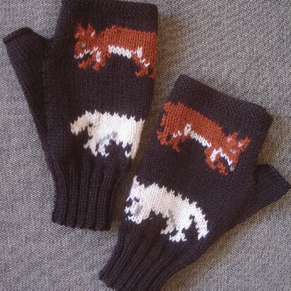 Red and white fox fingerless gloves/mitts