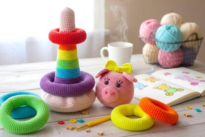 Stacking Rings Rainbow Pig