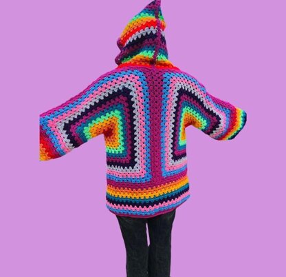 Hexagon Granny Square Crochet Hoodie Cardigan