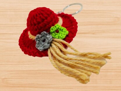 A crochet hat keychain