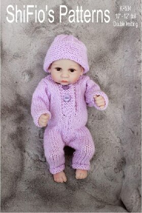 Knitting Pattern dolls all in one suite to fit 10"-12"doll #534