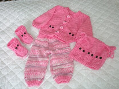 Dolls Clothes Knitting Pattern, Cardigan with Owl Motif, leggings, Hat and Boots