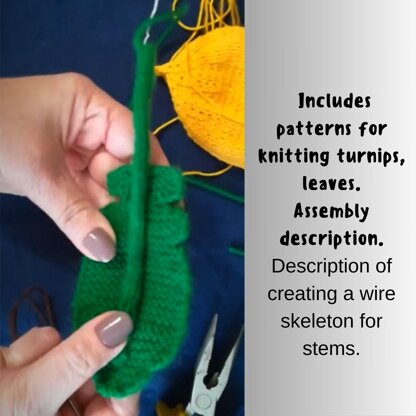 Knitting Pattern: Toy "Turnip" with Green Wire-Frame Leaves