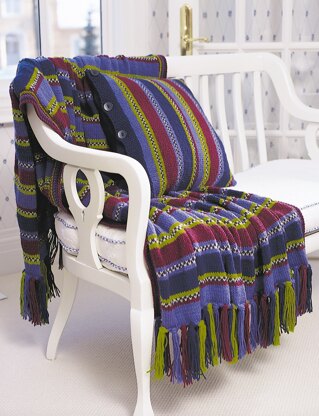 Stripes and Checks Afghan and Pillow in Patons Decor - Downloadable PDF