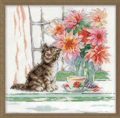Design Works Curious Kitty Counted Cross Stitch Kit - 30.5 x 30.5cm