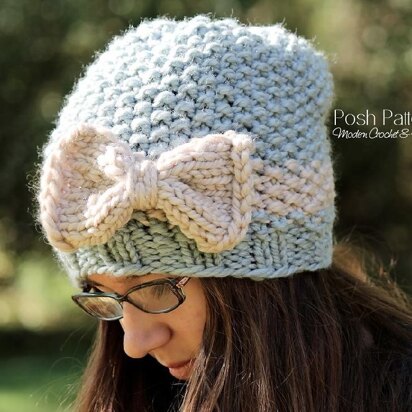 Textured Slouchy Hat and Bow Knitting Pattern 164
