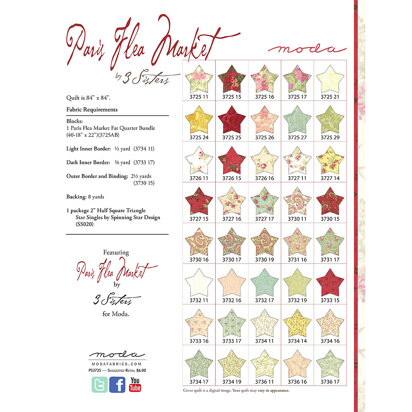 Moda Fabrics Paris Flea Market Stars Quilt - Downloadable PDF