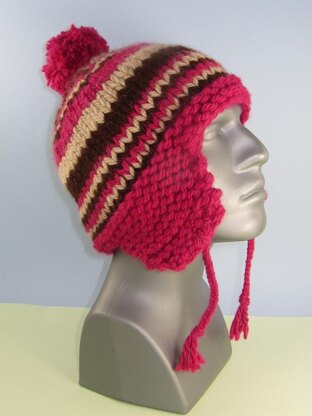 Superchunky Stripe Peruvian Bobble Trapper Hat