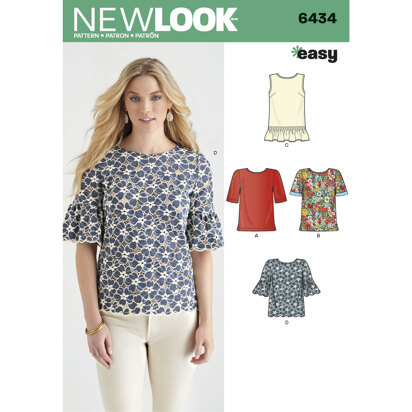 New Look Misses' Tops with Fabric Variations 6434 - Paper Pattern, Size A (10-12-14-16-18-20-22)