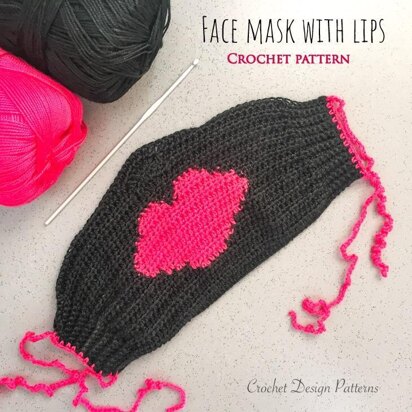 Crochet pattern for face mask with lips & filter holders | photo tutorial