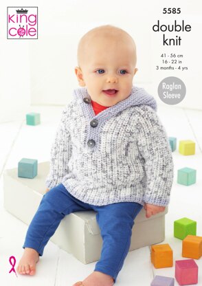 Coat, Hat & Sweater With Hood in King Cole Cherish Dash DK & Cherished DK - 5585 - Downloadable PDF