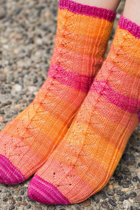 Hele Rib and Lace Gradient Socks in SweetGeorgia Party of Five Gradient Mini-Skein Set - Downloadable PDF
