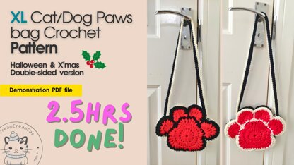 Cat Dog XL Paws Bag Halloween & Christmas crossbody shoulder bag version