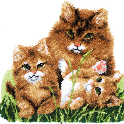 Vervaco Cat Family Shaped Latch Hook Rug Kit - Multi
