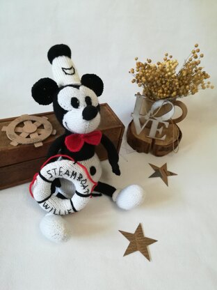 Toy Knitting pattern for a Mickey Mouse toy based on Steamboat Willie