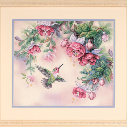 Dimensions Hummingbird and Fuchsias Stamped Cross Stitch Kit - 36cm x 30cm