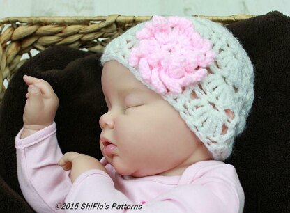 Baby Flowery Beanie in 4 sizes USA Crochet Pattern