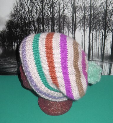 Chunky Stripe Bobble Slouch Hat