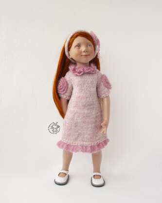 Pink rouse dress for doll 18 in