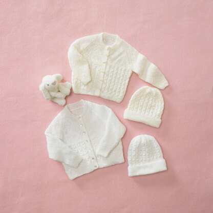 Babies Cardigan & Hat in King Cole Big Value Baby 3 Ply in King Cole - 5584 - Leaflet