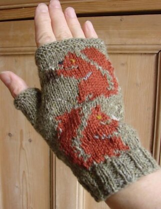 Red Squirrel fingerless mitts