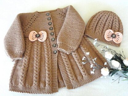 Knitted Baby Cardigan and Baby Beanie by Elena Mitchell