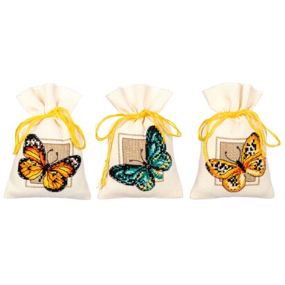 Vervaco Butterflies Set Of 3 Bag Cross Stitch Kit - 8 x 12 cm
