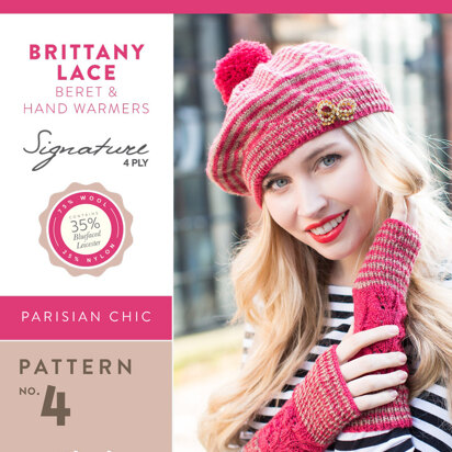 Brittany Lace Beret and Hand Warmers in West Yorkshire Spinners Signature 4 Ply - Downloadable PDF