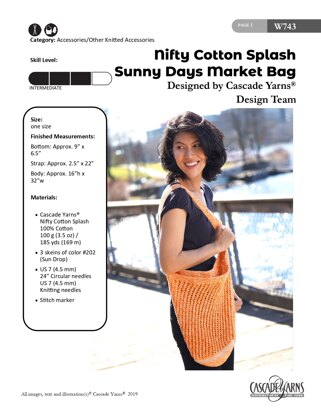 Sunny Days Market Bag in Cascade Yarns Noble Cotton Splash - W743 - Downloadable PDF