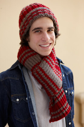 Varsity Stripe Hat And Scarf in Lion Brand Vanna's Choice - L10479