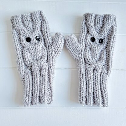 'Owl fingerless mitts' 2yrs to adult