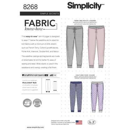 Simplicity Pattern 8268 Child's, Teen's and Adult's Slim Fit Knit Jogger 8268 - Sewing Pattern