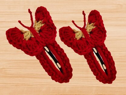 A crochet butterfly hair clip