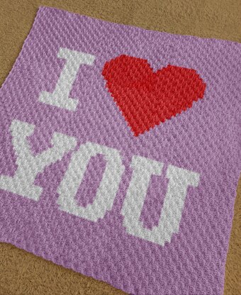 Valentine's Day C2C I LOVE YOU Pink Throw Intarsia Crochet Pattern
