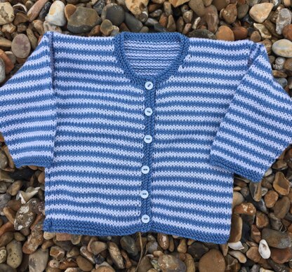 Breton-style Striped Baby Cardigan in double knitting yarn