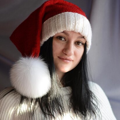 Santa Hat with Fur Pom Pom