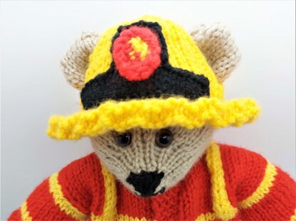 Fireman Teddy Bear Toy Knitting Pattern LH019
