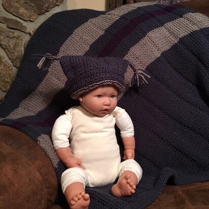 Striped Baby Blanket and Tassels Hat