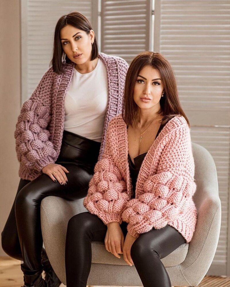 Chunky Knit Cardigan Knitting Pattern, Bubble Sleeve Cardigan