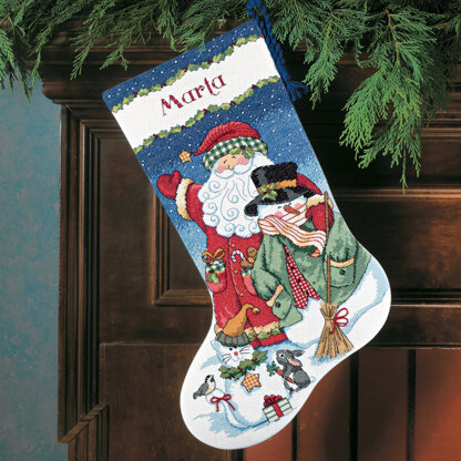 Dimensions Santa and Snowman Stocking Cross Stitch Kit - 41cm