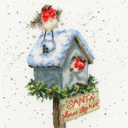 Bothy Threads Santa Please Stop Here Cross Stitch Kit - 26cm x 26cm