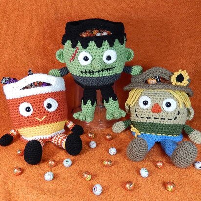 Franken, Candy Corn and Scarecrow Bucket Head Trick or Treat Bags