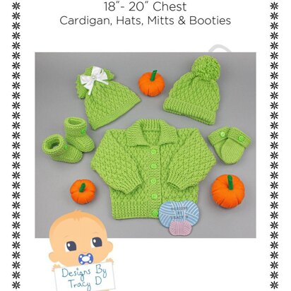 Willow baby cardigan, hats, booties & mitts