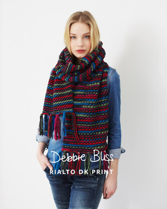 "Fringed Wrap" - Wrap Knitting Pattern For Girls in Debbie Bliss Rialto DK Prints - DB033