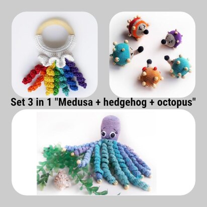 Set 3 in 1 "Medusa + hedgehog + octopus"